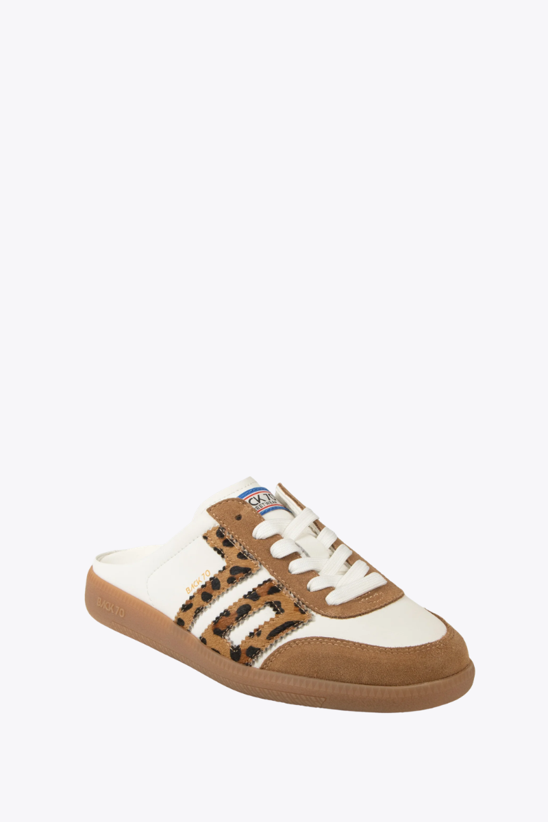 Back 70 Streetwear Easter in White Leopard Backless Sneakers