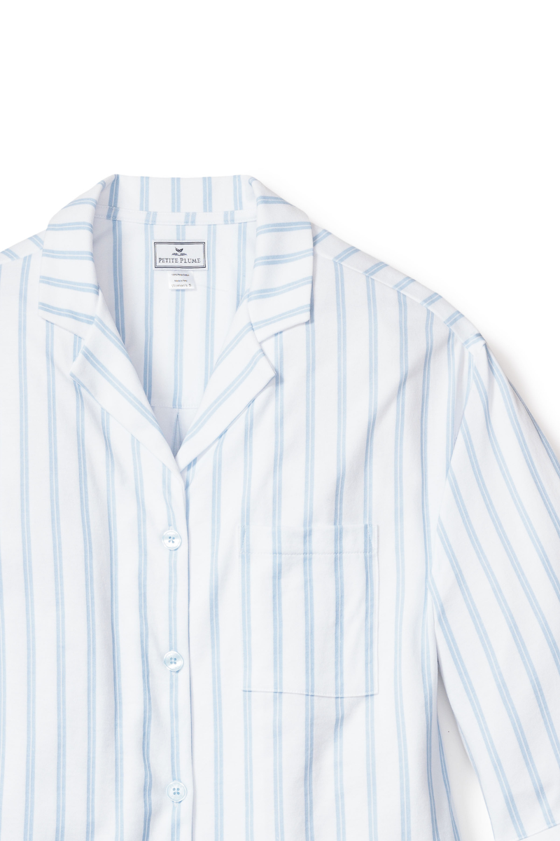 The Olivia Wide Leg Pima Pajama Set Periwinkle Stripe