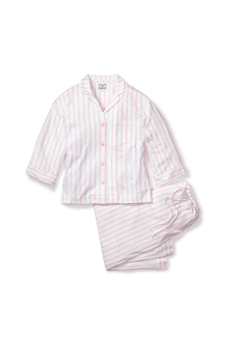 The Olivia Wide Leg Pima Pajama Set Pink Stripe