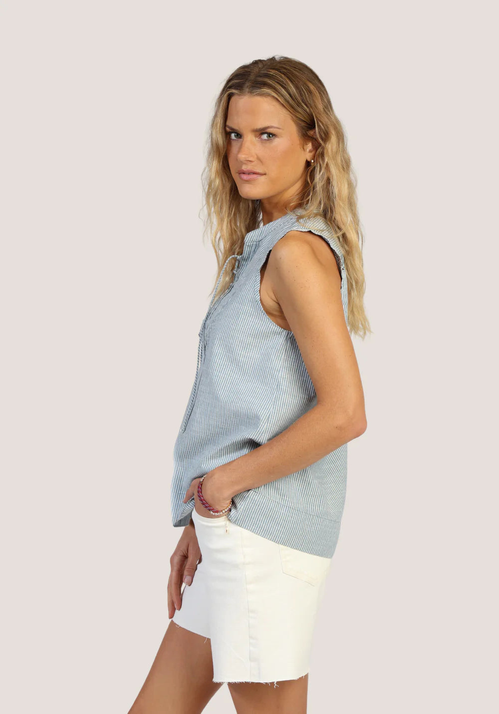 Leni Lace-Up Shirt in Denim