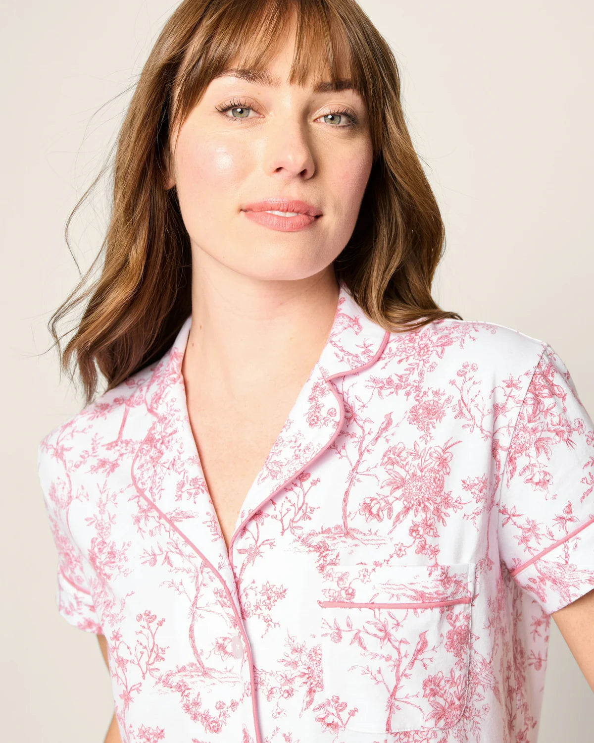 Pima Short Sleeve Pajama Short Set Pink Timeless Toile