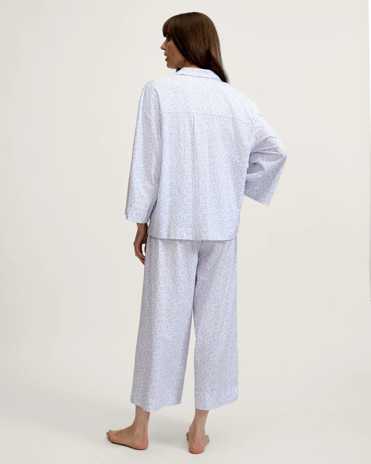 The Olivia Wide Leg Lightweight Pima Pajama Set in Fleur Blanche