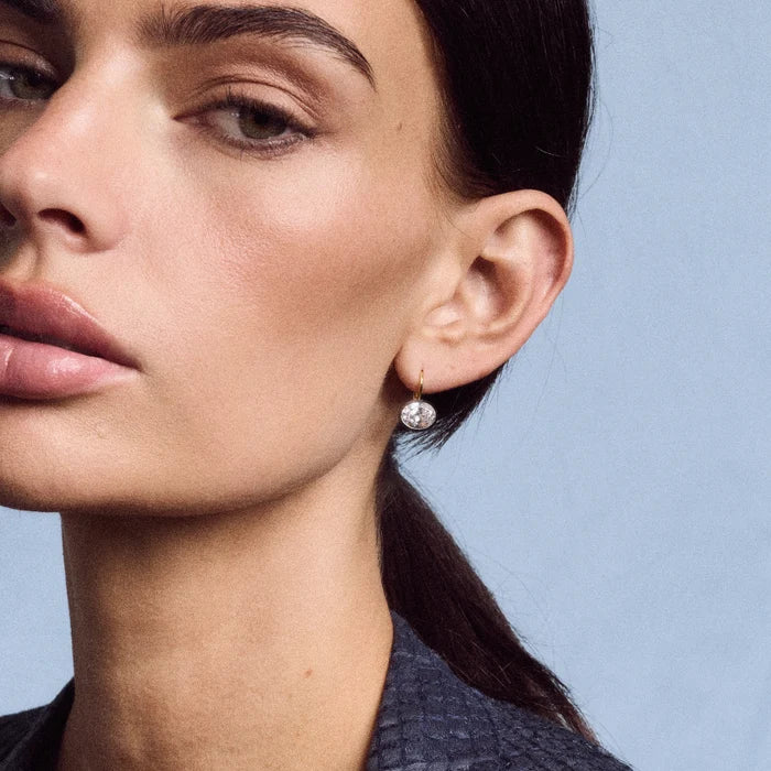 Rhodium Oval Bezel Drop Earrings