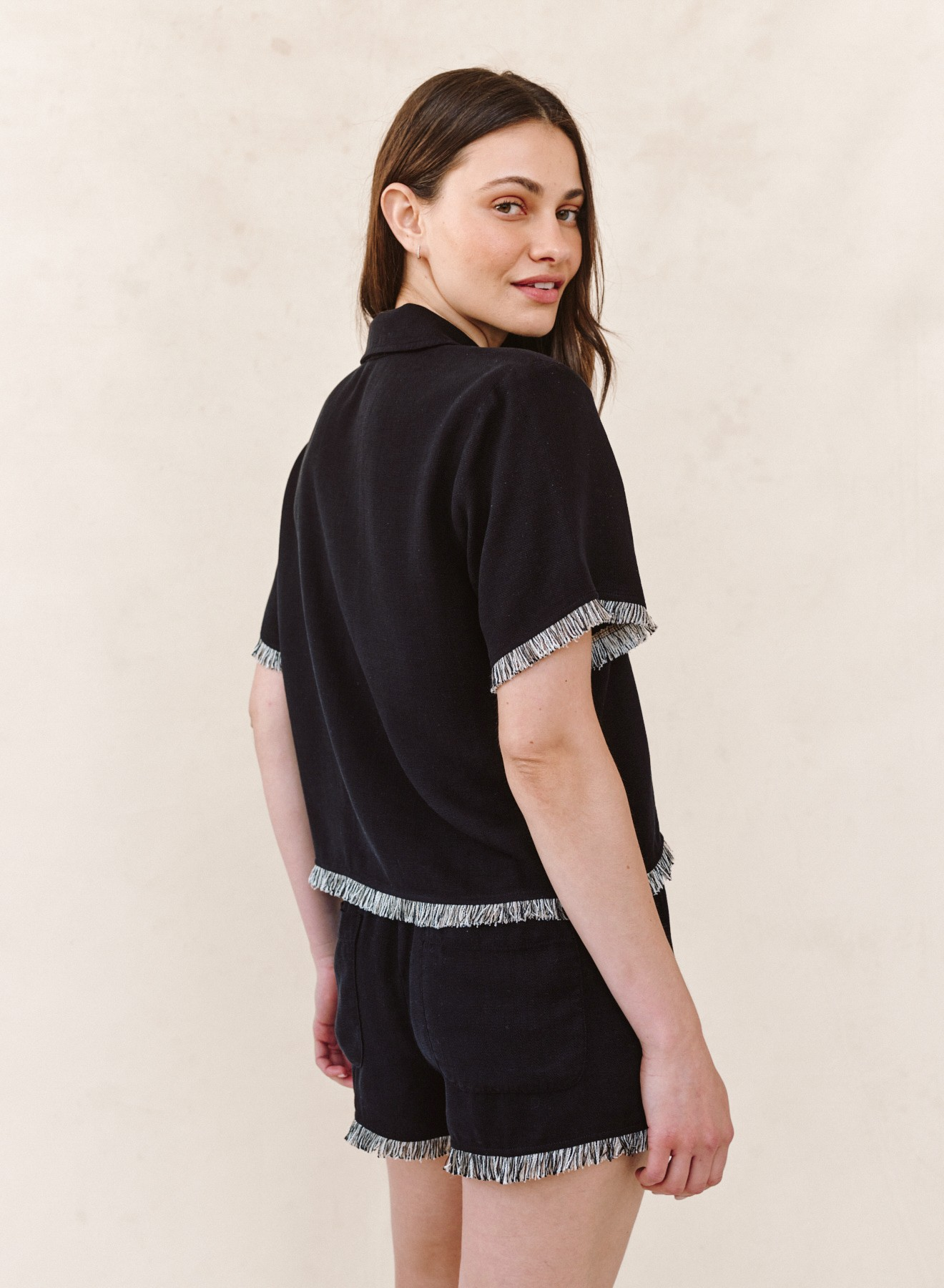 Short Sleeve Fray Trim Shirt