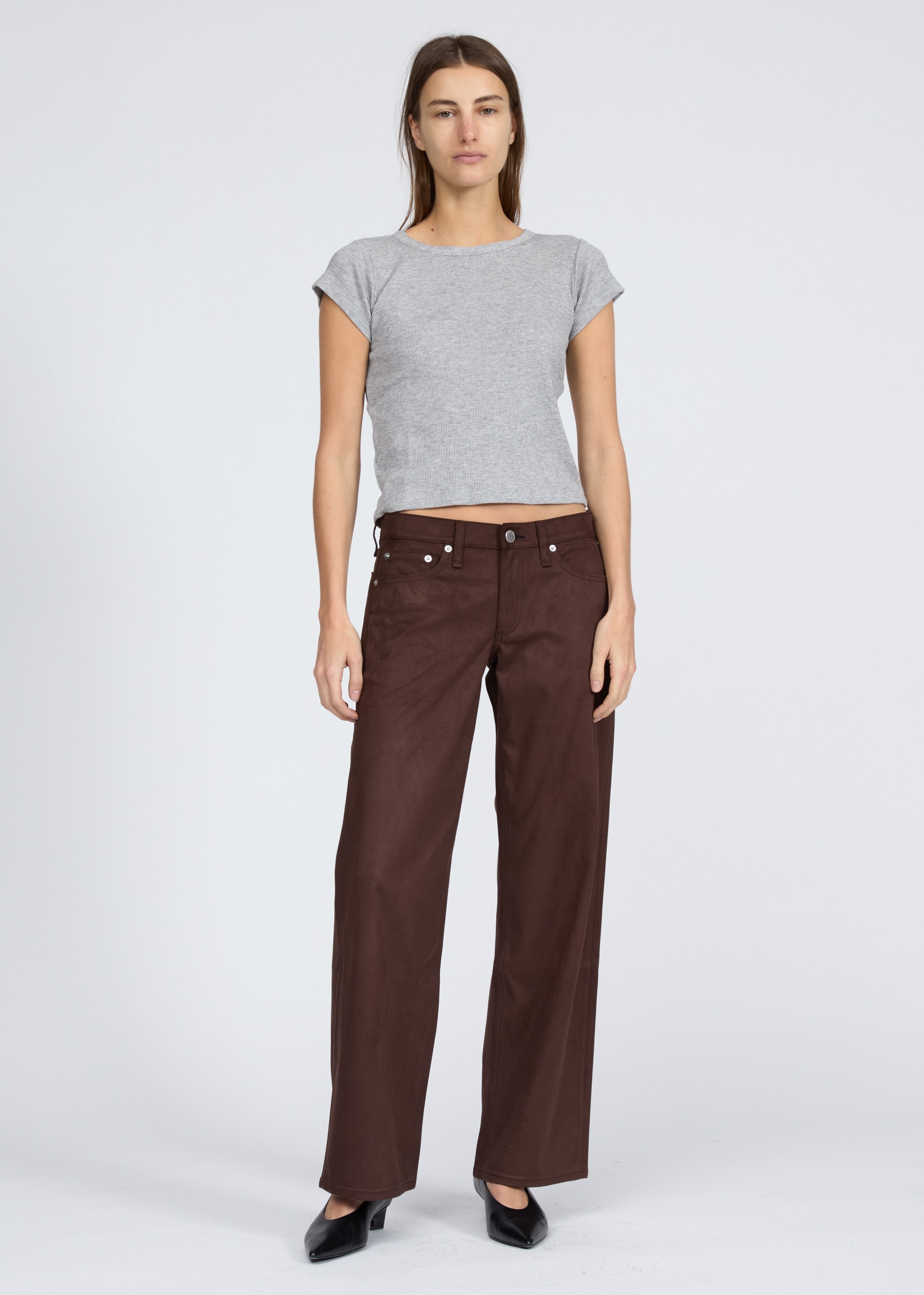 Faux Suede Full Length Straight Pant