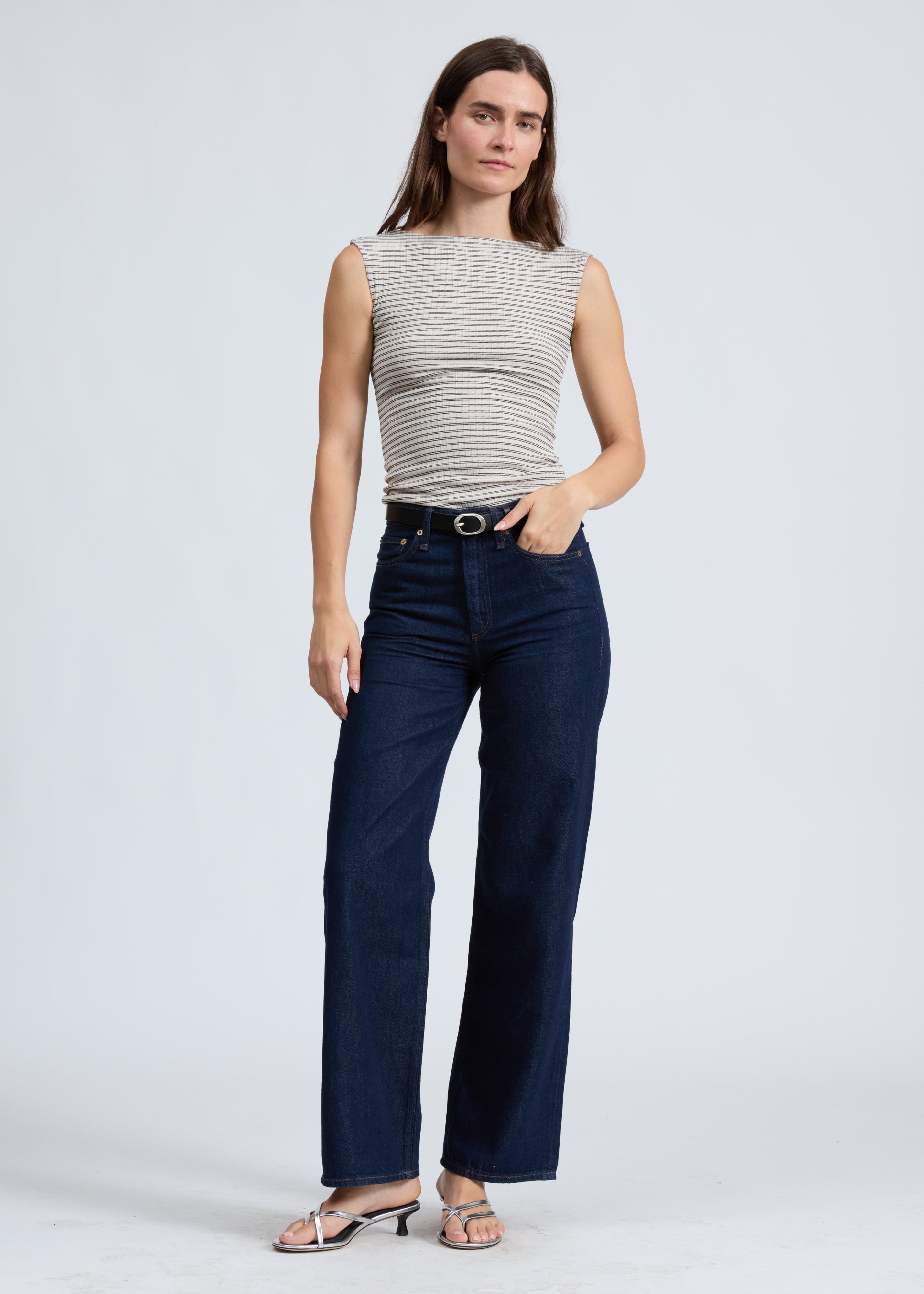 Luca Stripe Rib Open Back Tee
